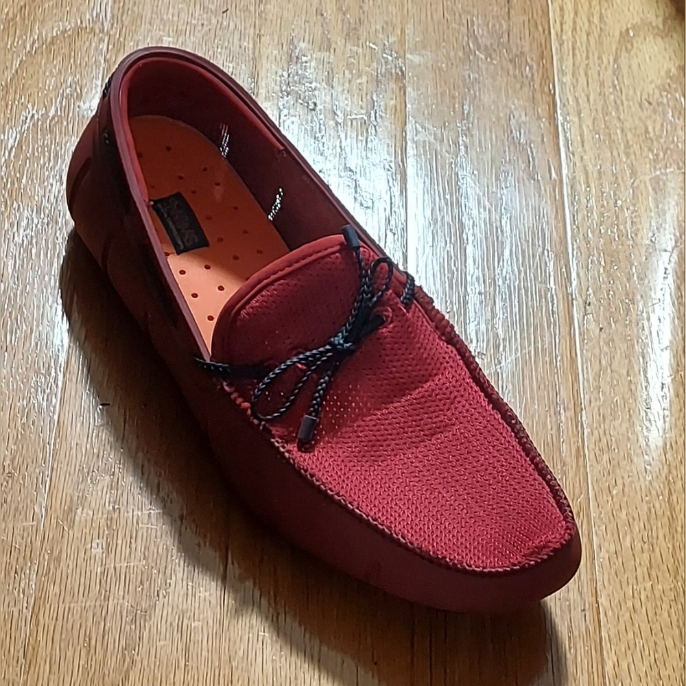 SWIMS MEN'S RED RUBBER & MESH LACE BRAIDED BOAT SLIP-ON CASUAL LOAFERS SIZE 13 - Picture 2 of 13